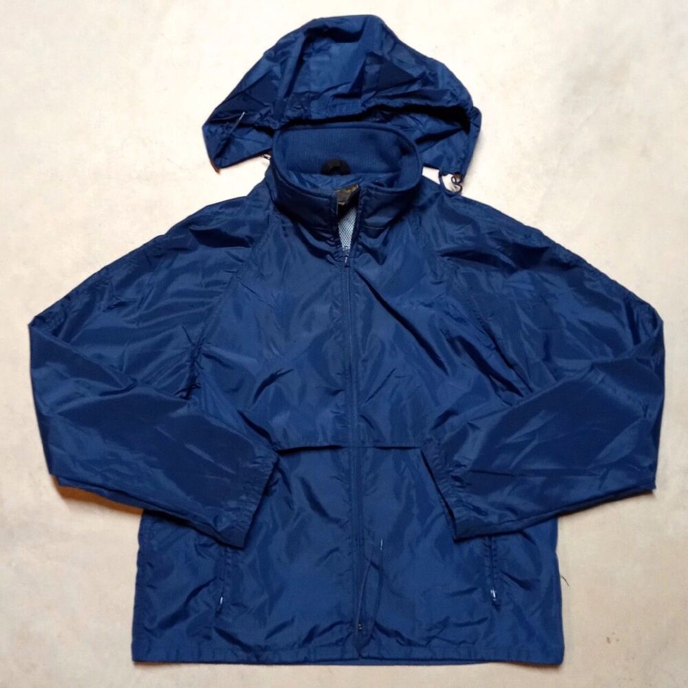 Vintage Eddie Bauer Hideaway Hood Nylon Packable Windbreaker Jacket Size Medium